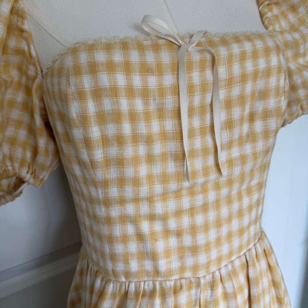 Reformation (6) Marella Linen Gingham Puff Sleeve Maxi Dress Yellow Cottagecore - Picture 6 of 9